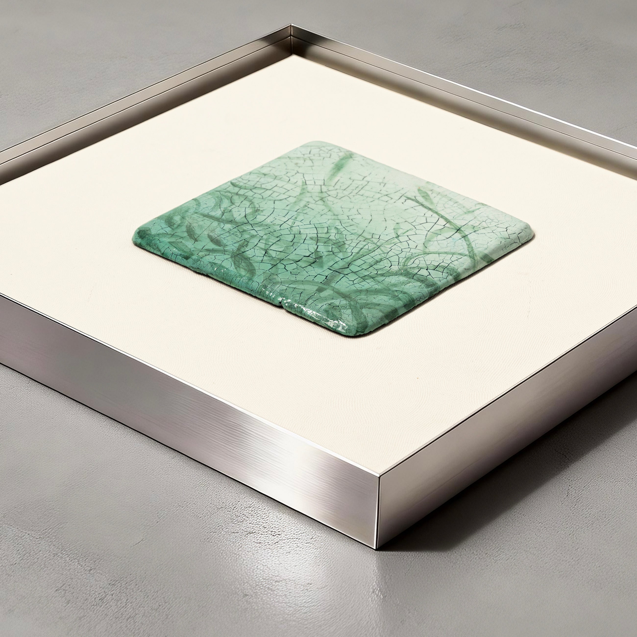 Full-surface texture detail of Jade Meridian wall art highlighting the tactile depth and wood element vitality embedded in the handcrafted jade mineral finish.